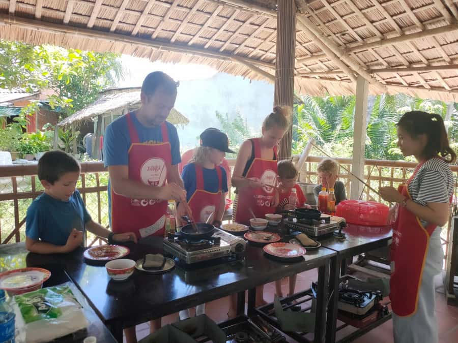 Cycling, Water Buffalo Riding, Traditional Farming Life - Cooking fresh rice milk and Hoi An pancakes