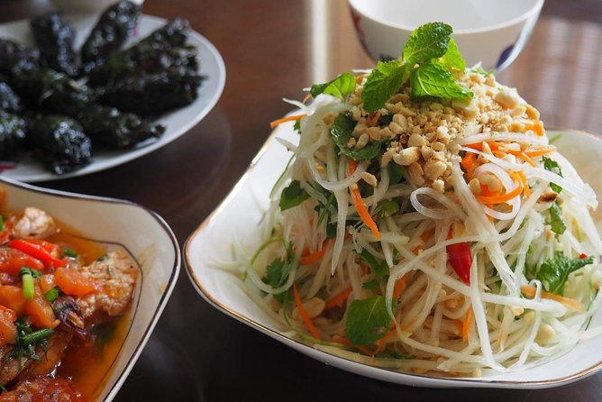Farm tour & Home cooking class with local family in Hanoi - Eating the four dishes you prepare