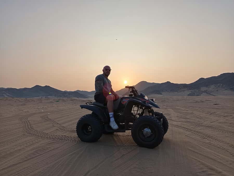 Jeddah Desert Safari: Quad Biking, Camel Farm & Sunset Views - The quad bike ride across Jeddah’s golden dunes