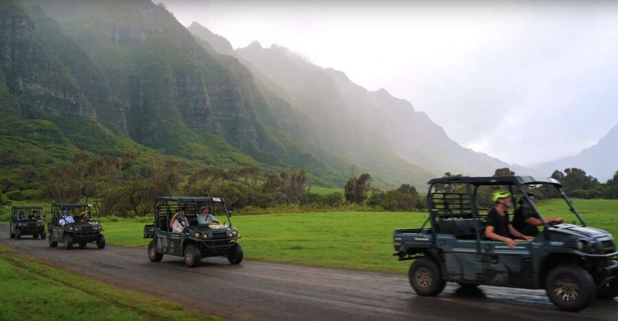 Kaneohe: Kualoa Ranch Guided UTV Tour - Getting set up in the open-air Raptors