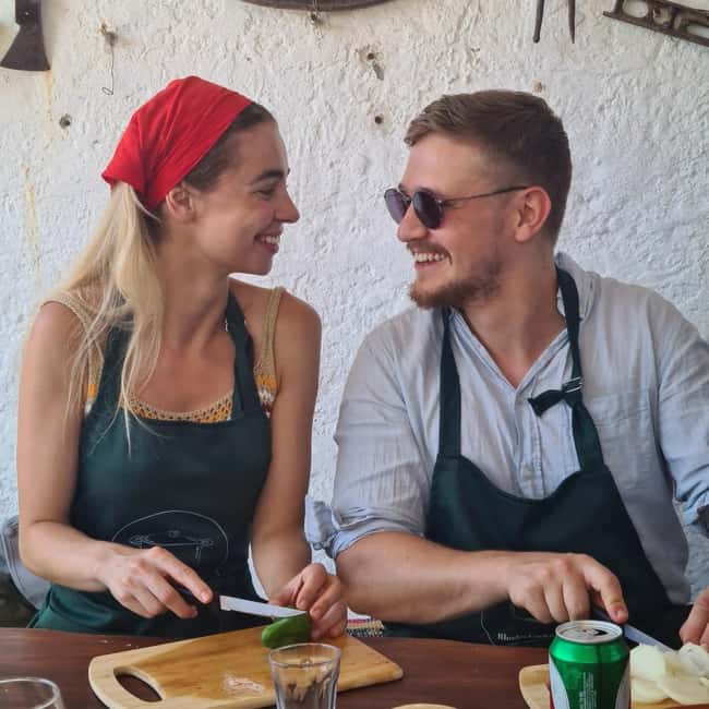 Rhodes: 1952 Farmhouse Cooking & Lunch with Unlimited Wine - What You Actually Cook: Vine Leaves, Tzatziki, and Chopping